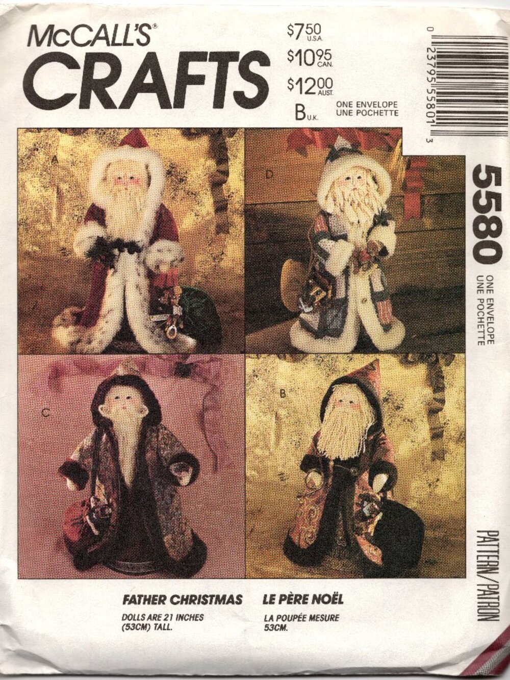 McCall's Crafts Pattern 5580 Father Christmas Uncut Sewing Pattern Vintage